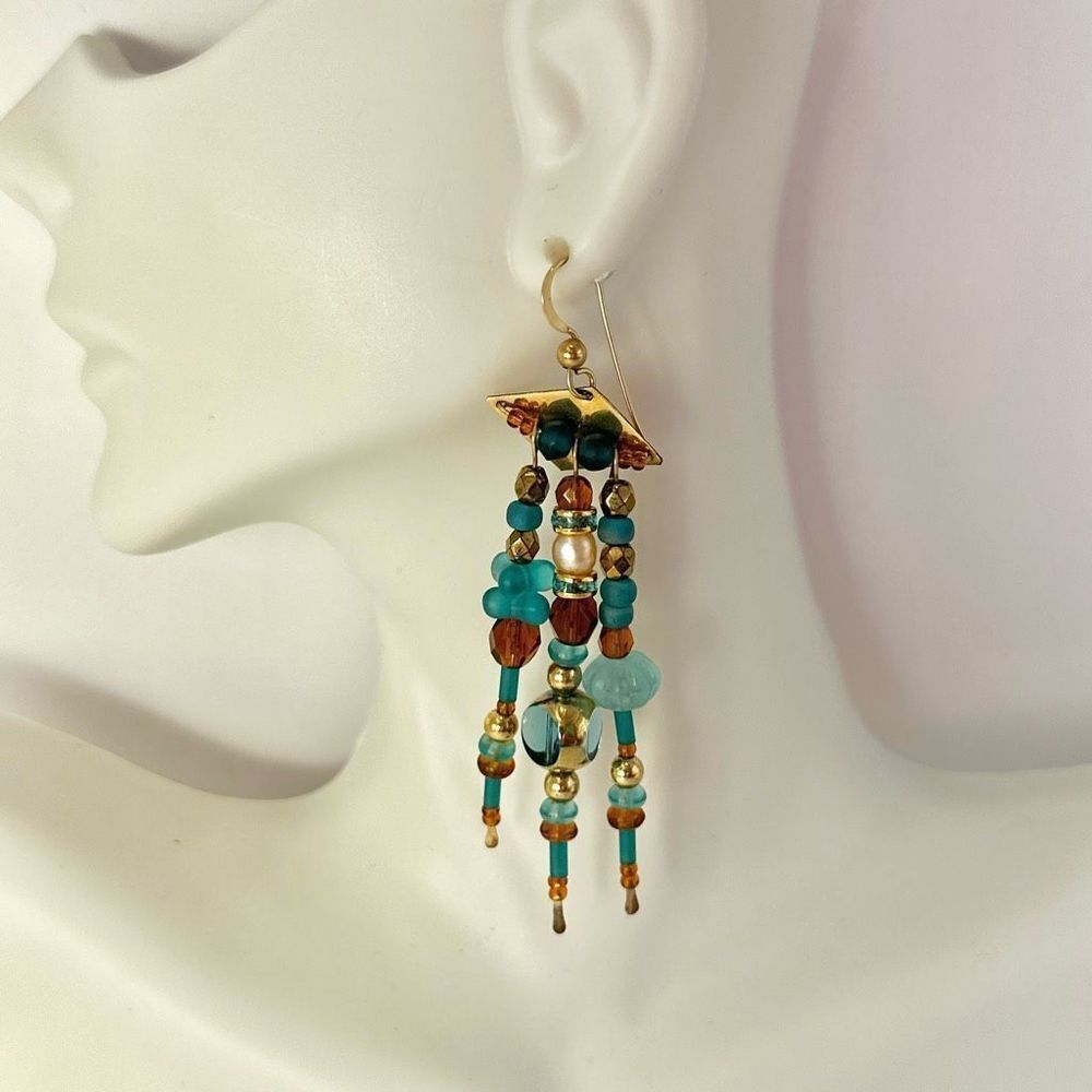 Blue beaded drop earrings